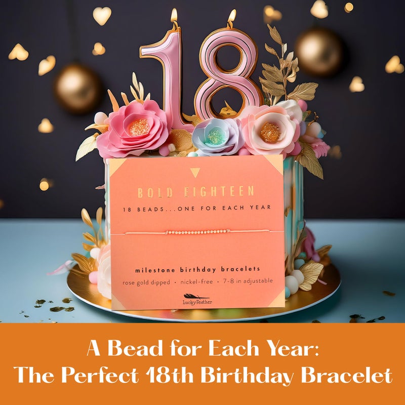 Lucky Feather Milestone 18th Birthday Gifts For Women - 14K Rose Gold Dipped Beads Bracelet on Adjustable 7â€- 8â€ Cord - Bold 18 Year Old Gifts - Image 3